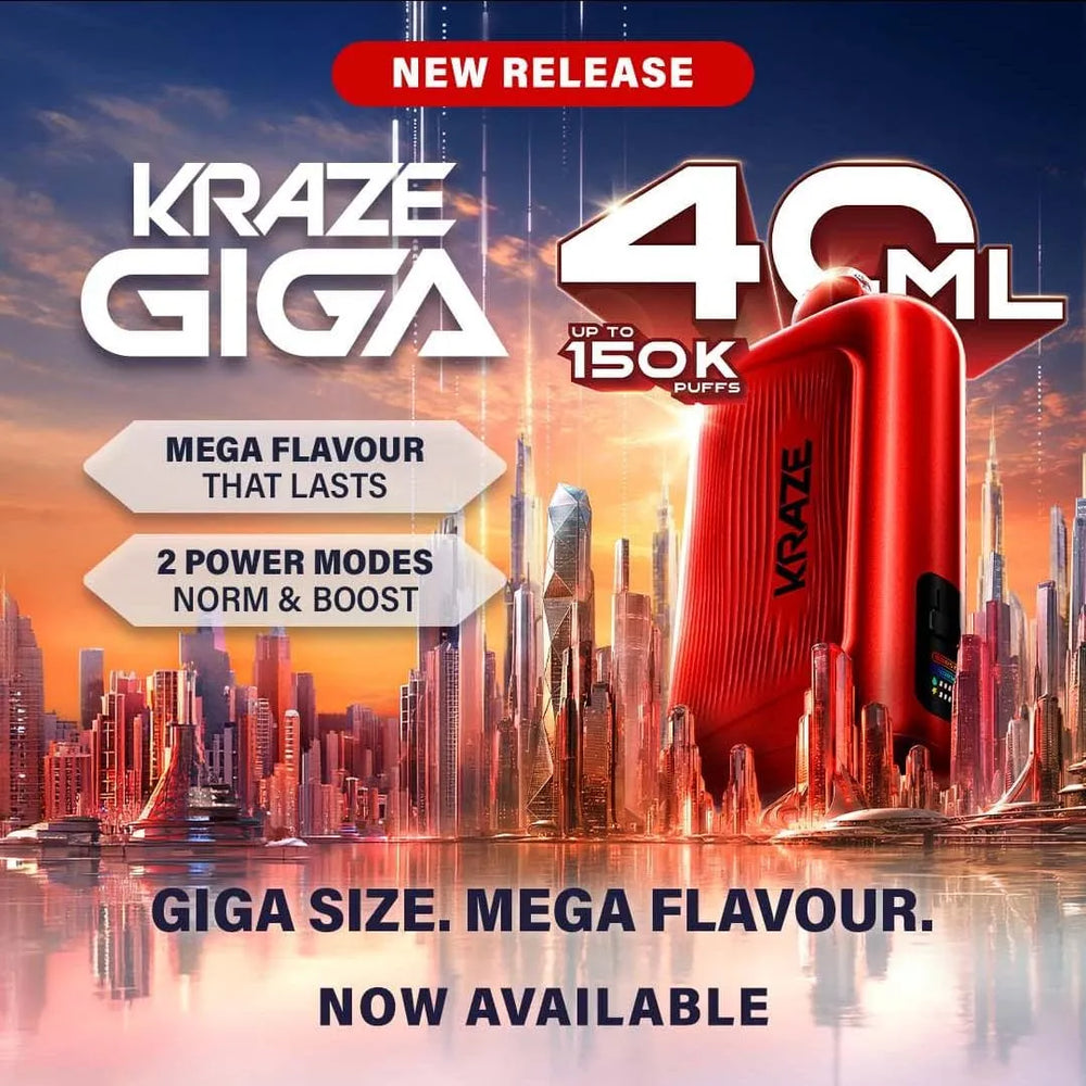 KRAZE GIGA 40ML Disposable Vape Banner – 150,000 Puffs, 40mL & Dual Mesh Coil