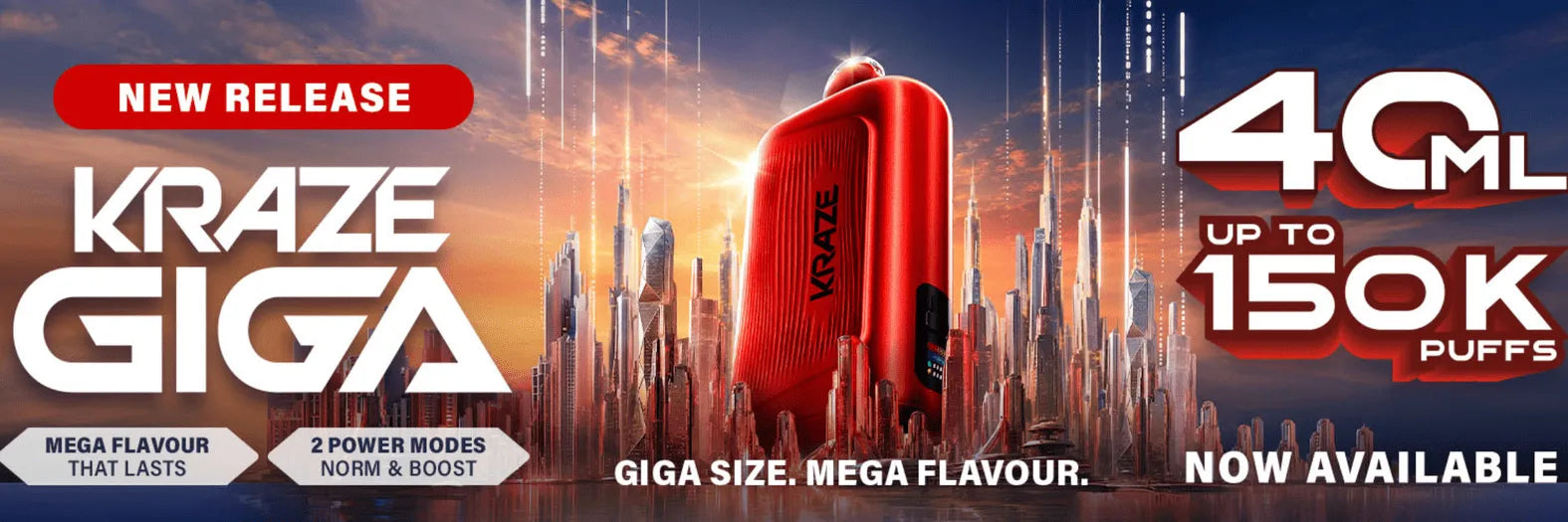 KRAZE GIGA 40ML 150 Disposable Vape Banner – 150,000 Puffs, 40mL & Dual Mesh Coil