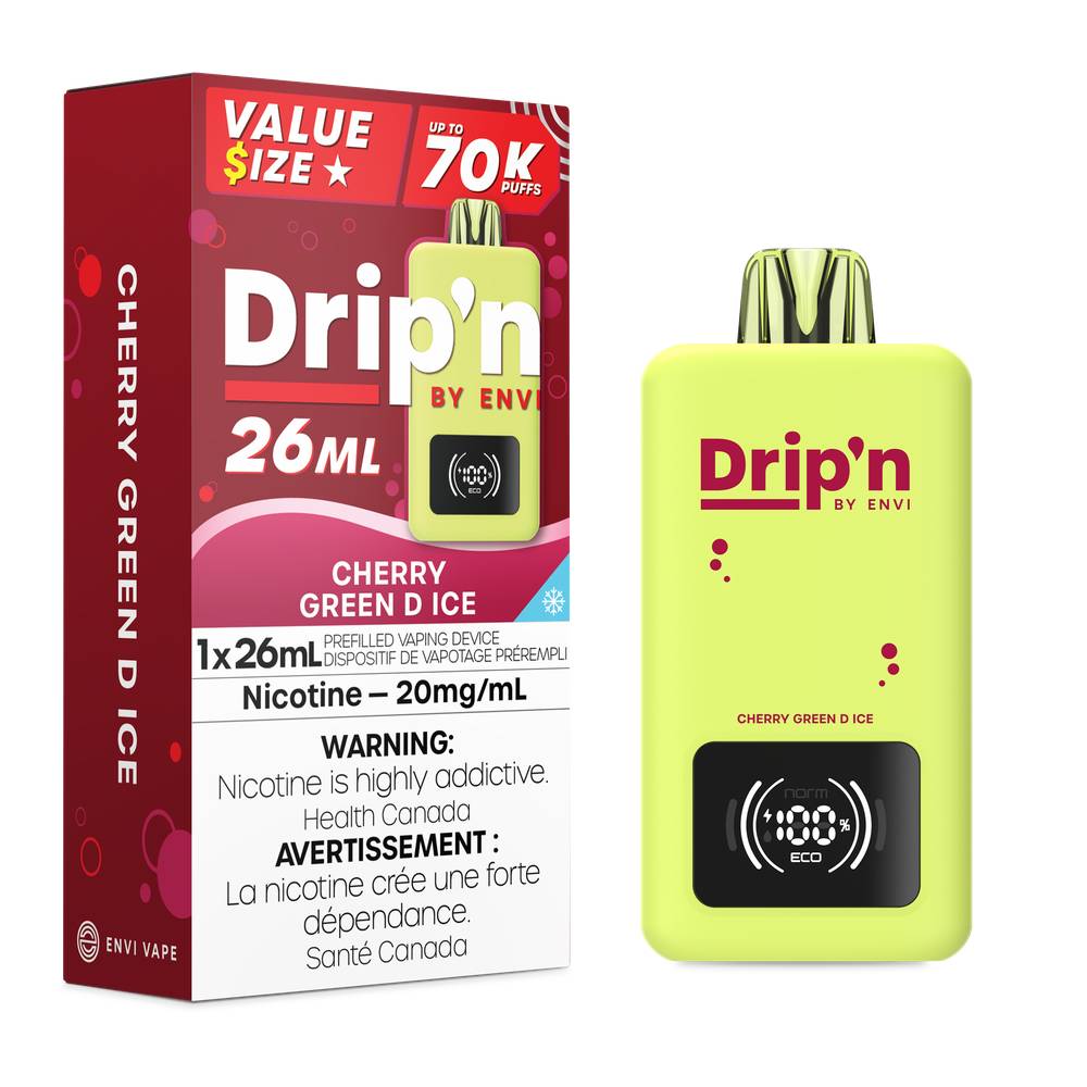 Drip'n by Envi 26mL 70K Puffs Disposable Vape Cherry Green D Ice