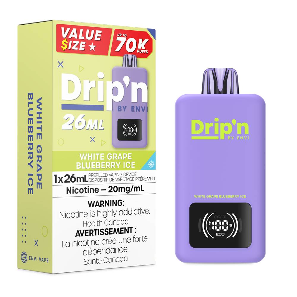 Drip'n by Envi 26mL 70K Puffs Disposable Vape White Grape Blueberry Ice