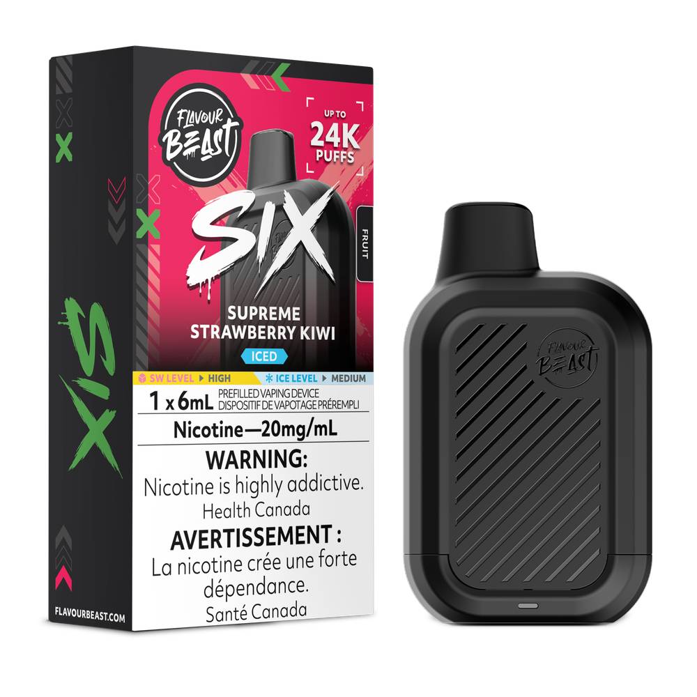 Flavour Beast SIX 24K Disposable Vape – Supreme Strawberry Kiwi Iced