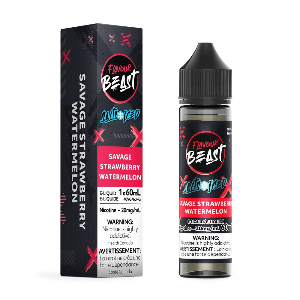 Flavour Beast Salt E-Liquid 60mL 20mg Bottle - Savage Strawberry Watermelon Iced