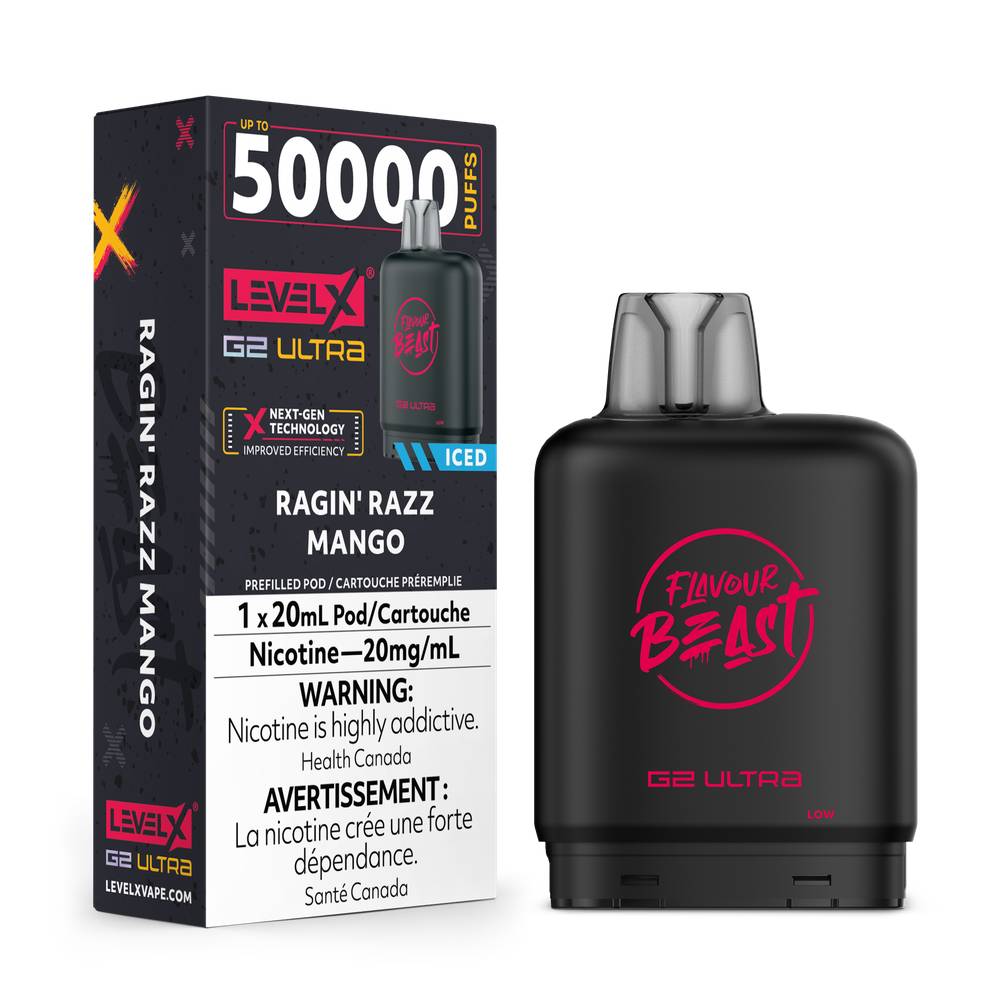 Flavour Beast LEVEL X G2 Ultra 50K Pod - Ragin' Razz Mango 20mg