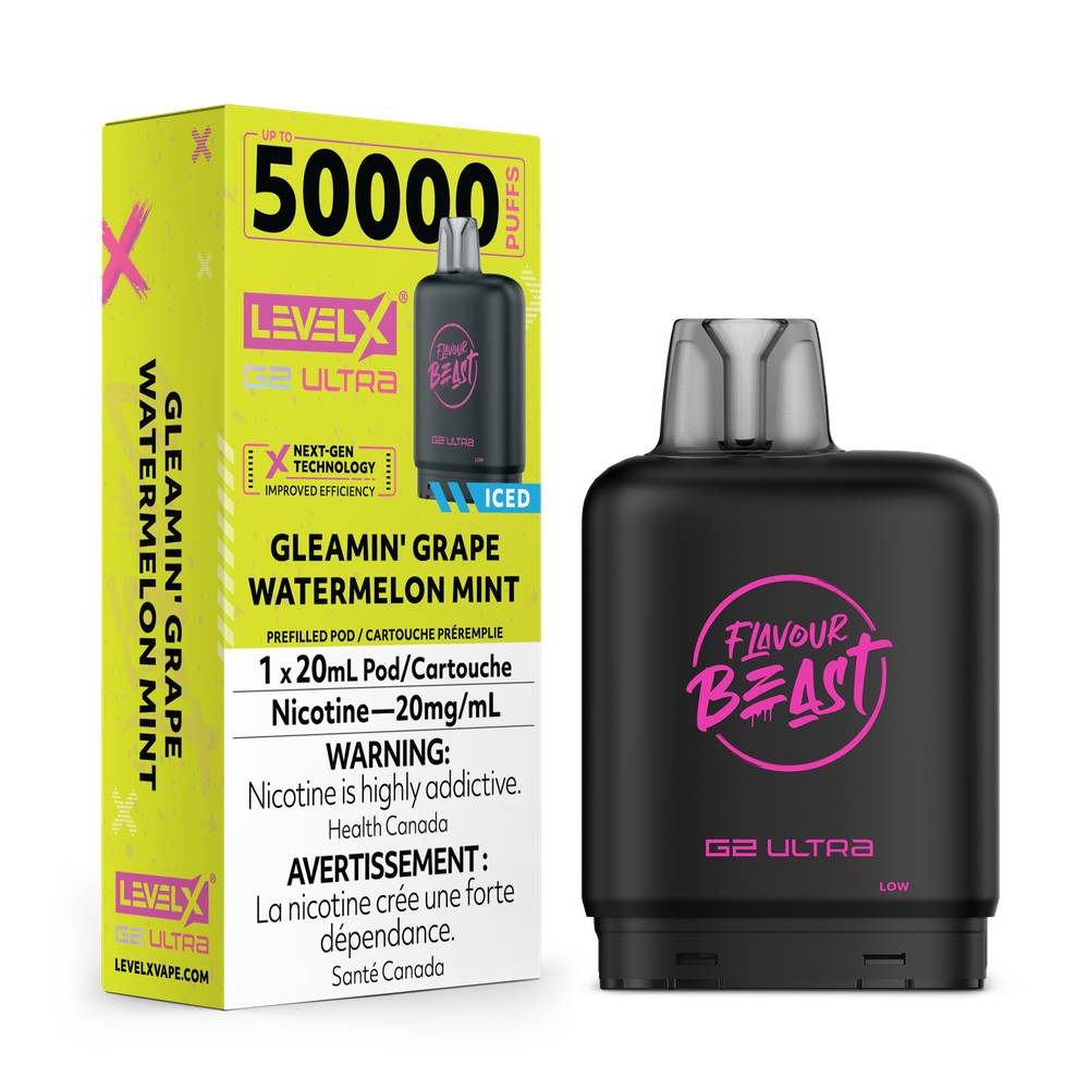 Flavour Beast LEVEL X G2 Ultra 50K Pod - Gleamin' Grape Watermelon Mint 20mg