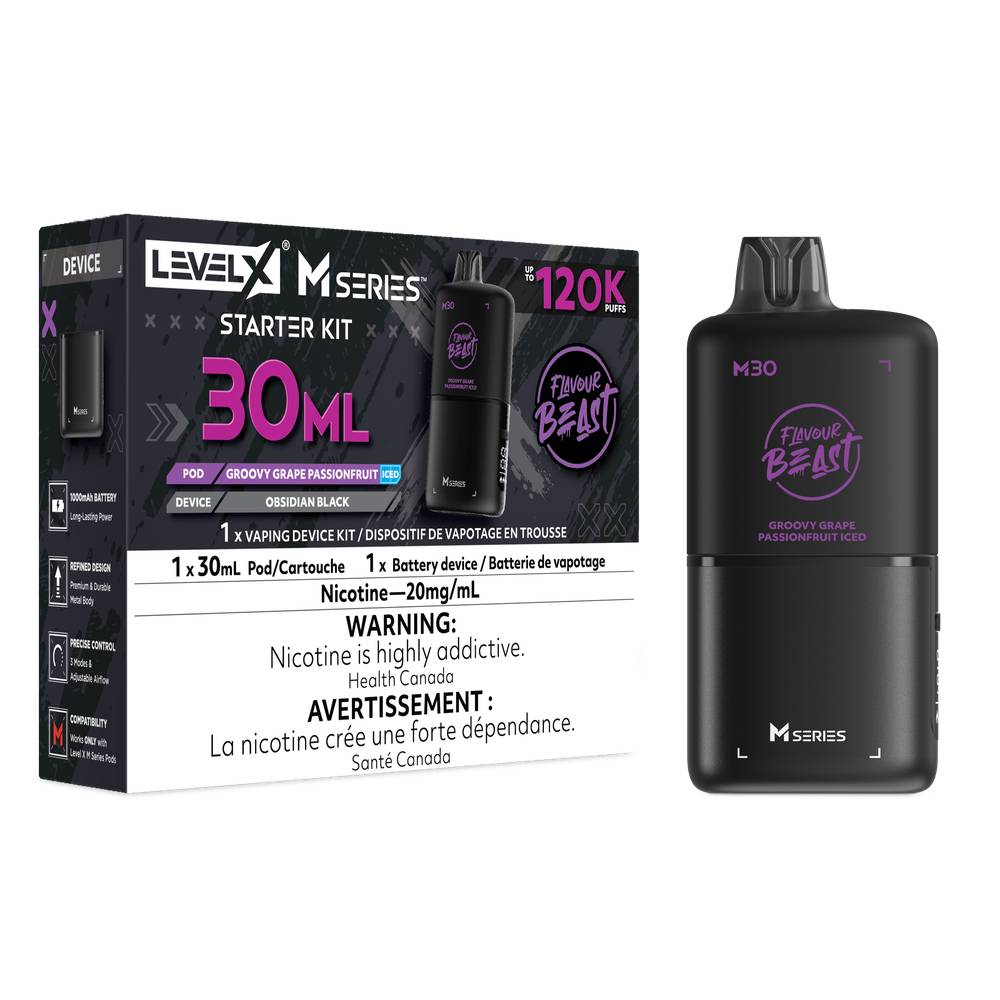 Flavour Beast LEVEL X M 30mL Starter Kit - Groovy Grape Passionfruit Iced